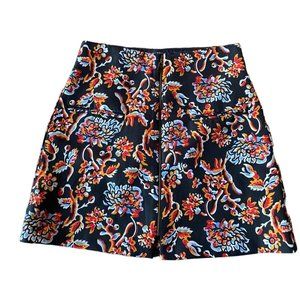 Zara Floral Black Gold Zip Up Skirt Size M